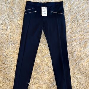NWT-Zara Pants Women’s Navy M Zip Pockets Stretch Skinny Slim Fit